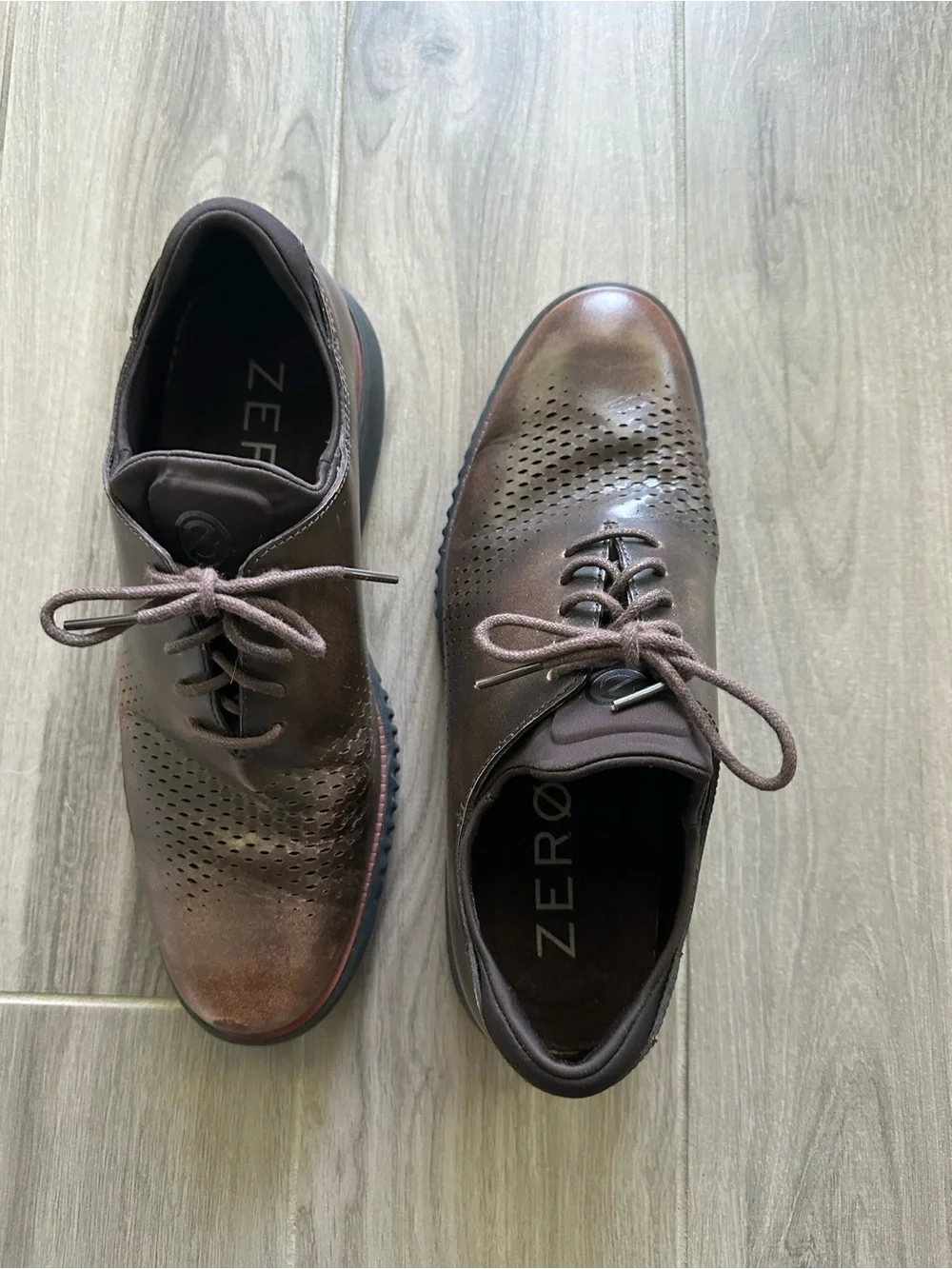 Cole Haan Brown Perforated Leather Lace-Up Oxfords